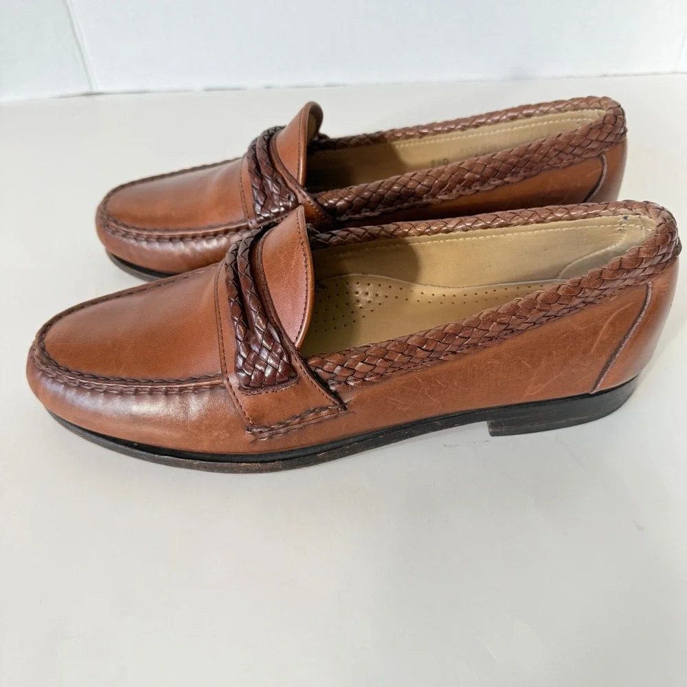 Allen Edmonds Mens Newcomb Brown‎ Leather Braided Penny Loafers 45480 USA 9.5D